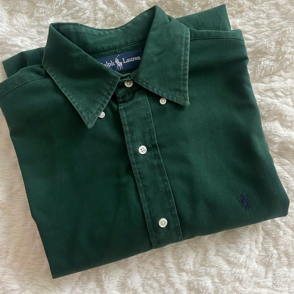 Ralph Lauren Green Casual Button Down Shirt with Classic Collar
